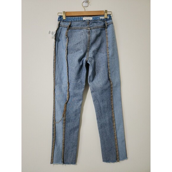 PacSun Womens Two Tone Distressed Mom Jeans Blue Cotton Button Fly Raw Hem 25/26 - Picture 5 of 11